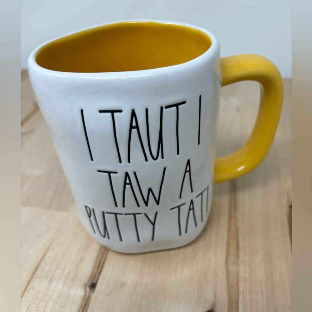 Rae Dunn I TAUT I TAW A PUTTY TAT Mug Tweety Bird Double Sided Yellow Interior
